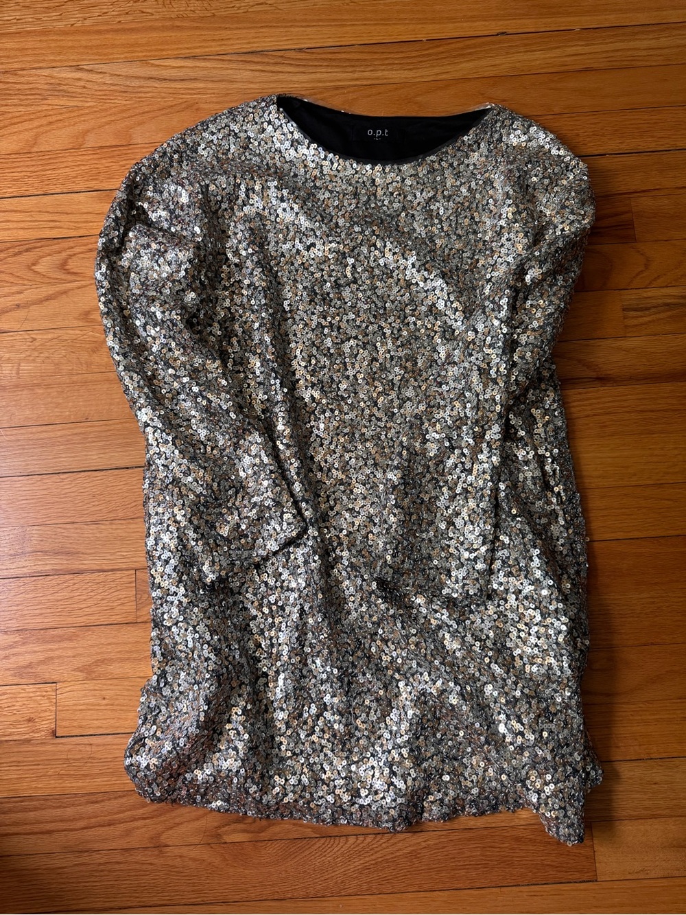 o.p.t Silver Sequin Long Sleeve Dress